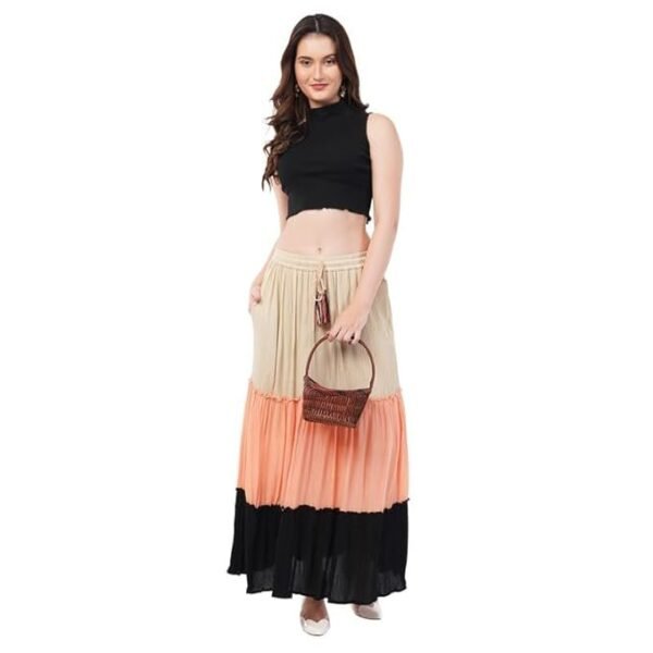 Women's Flared Tiered Skirt in Premium Crepe – A Statement Maxi for Casual Days, Vacations, or Festive Moods