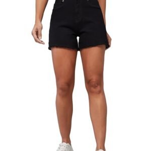 Dolce Crudo Women's Flared High Rise Clean Look Regular Stretchable Denim Shorts