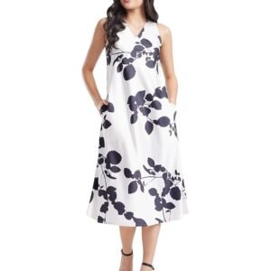 FableStreet Women's Satin Midi Dress - White and Black
