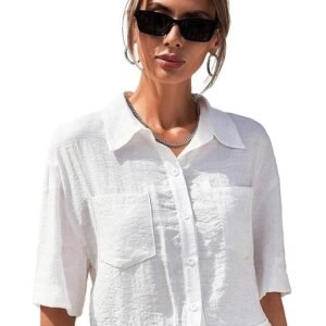 TOPLOT V-Collar Solid Crop Shirt for Women with Half Sleeves