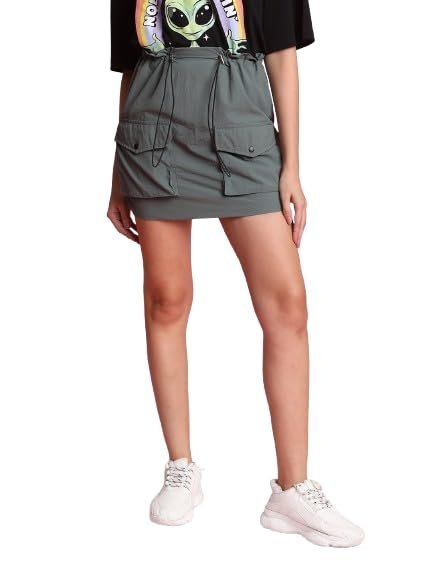 Bene Kleed Women's Cargo Mini Skirt, Grey, Utility Style with Front Pockets (in, Alpha, XS, Grey)