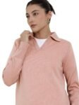 FableStreet Women Sweater Casual | V-Neck Polo Collar Design with Long Sleeves & Ribbed Hem | Solid Pattern Acrylic Knit Fabric for Comfort & Layering