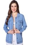Women's Oversized Blue Denim Jacket, Long Sleeve, Button Front, Classic Casual Style
