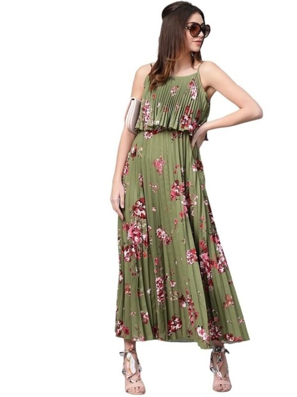 Sassafras Women Floral Strappy Pleated Maxi Dress
