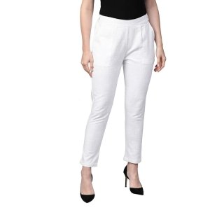 Yash Gallery Women's Regular Fit Mid Rise Solid Cotton Slub Ankle Length Regular Trouser Pant