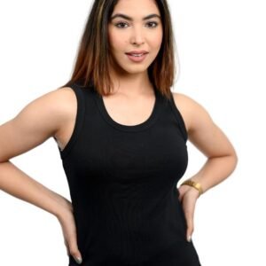Mlada Cotton Ribbed Knit Tops for Women with Non Transparent Fabric | Stretchable Rib Knitted Sleeveless Racerback Tank Top with Crew Neck | Fitted Rib Knitted Cropped Vest Top