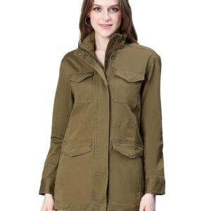 oxolloxo Women Collared Snap Buttoned Long Sleeve Cotton Jacket
