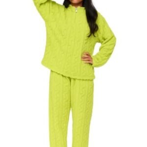 Women Winter Home Wear Fleece Night Suit Short Zipper Full Sleeve (Parrot Green)