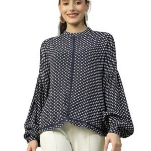 oxolloxo Women Floral Print Round Neck Long Sleeve Lace Detail Top