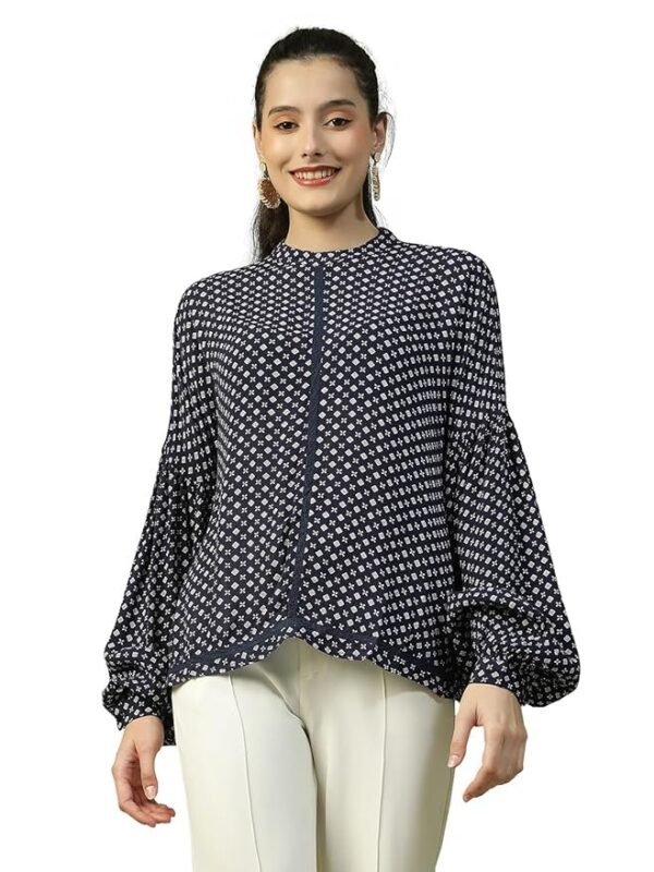 oxolloxo Women Floral Print Round Neck Long Sleeve Lace Detail Top