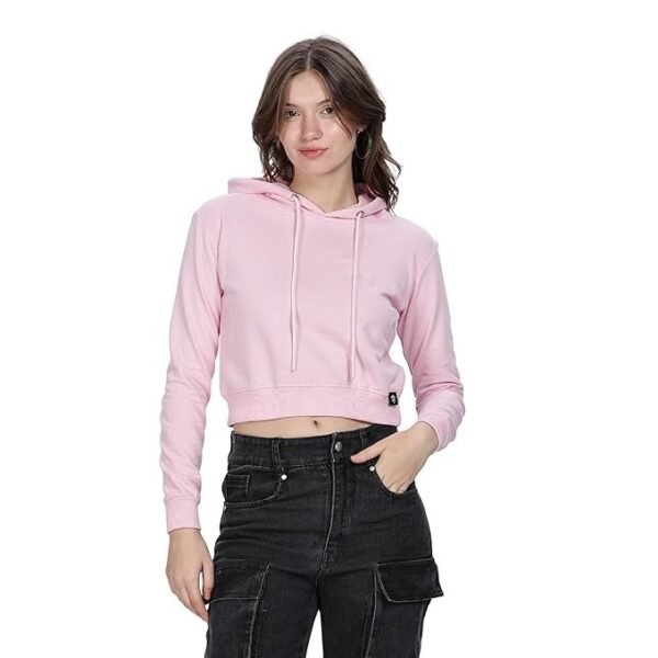 Women’s Crop Hoodie | 100% Cotton Loop Knit Fleece | Brushed Inside | Minimalist Streetwear (Soft Pink)