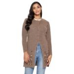 Clapton Embroidered Cable Knit Pure Wool Cardigan, Regular Fit, Round Neck, Full Sleeves,