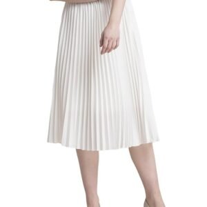 FableStreet Women Formal Skirt | Elegant A-Line Fit Knife Pleated Midi Design with Side Zip Closure | Smooth Texture & Classic Style for Office & Elevated Occasions