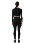 Women's Athletic 2-Piece Compression Set, Black Long Sleeve Lycra Spandex Crop Top with High Waist Leggings, Performance Stretch Fabric, Athletic Fit, Quick Dry, Gym wear