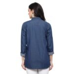Women's Denim Shirt with Regular Fit Solid Pattern Long Sleeve Collared Neck and Button Down Closure|Women's Denim Shirt