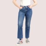 Women’s 90s Blue Denim Straight Leg Jeans | High Waist Vintage Stretchable Jeans for Girls & Ladies | Classic Retro Style Comfortable Casual Denim Pants