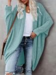 ZoeAce Womens Open Front Knit Cardigan Long Batwing Sleeve Oversized Sweater Chunky Waffle Cable Boho Pockets Coat, Cyan, Large