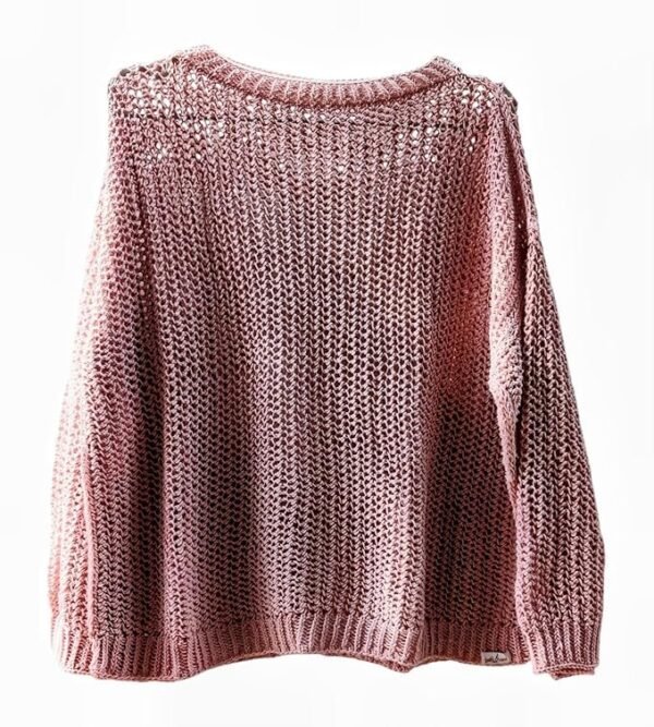 Oversized Open Knit Sweater, Balloon Sleeves, Pink, Chunky Crochet Pattern Size S to M.