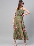 Sassafras Women Floral Strappy Pleated Maxi Dress