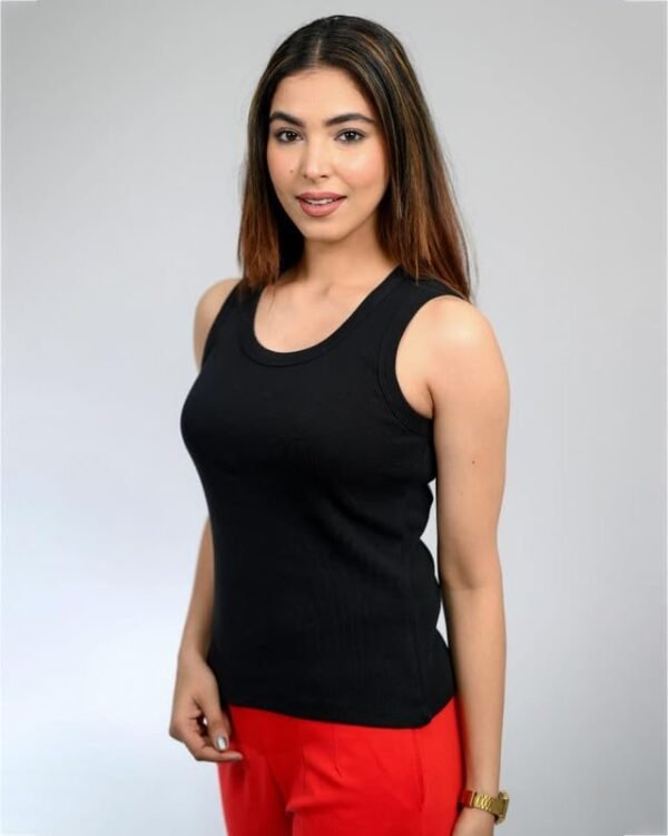 Mlada Cotton Ribbed Knit Tops for Women with Non Transparent Fabric | Stretchable Rib Knitted Sleeveless Racerback Tank Top with Crew Neck | Fitted Rib Knitted Cropped Vest Top