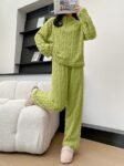 Women Winter Home Wear Fleece Night Suit Short Zipper Full Sleeve (Parrot Green)