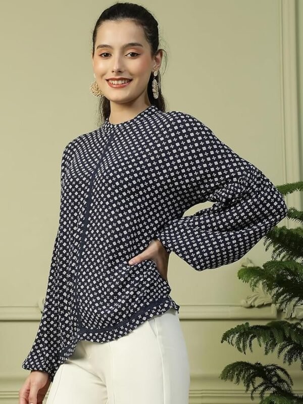 oxolloxo Women Floral Print Round Neck Long Sleeve Lace Detail Top