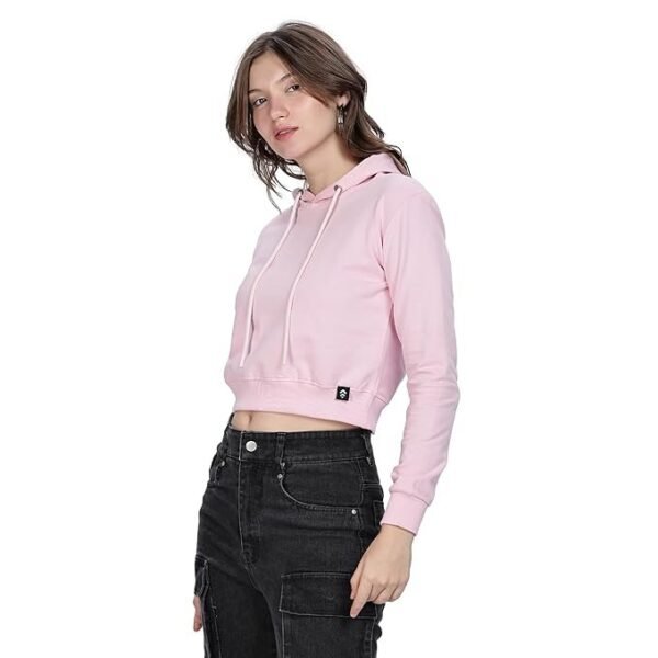 Women’s Crop Hoodie | 100% Cotton Loop Knit Fleece | Brushed Inside | Minimalist Streetwear (Soft Pink)