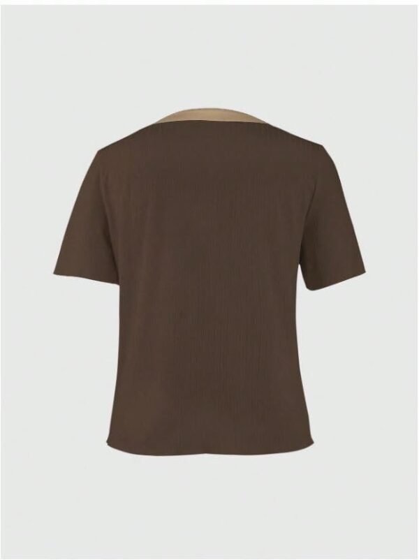 Women's Ribbed Button-Front Top, Short Sleeve, Classic Fit, Available in White, Navy, Brown,Black