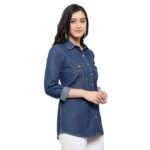 Women's Denim Shirt with Regular Fit Solid Pattern Long Sleeve Collared Neck and Button Down Closure|Women's Denim Shirt