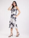 FableStreet Women's Satin Midi Dress - White and Black