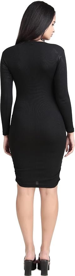 M-S A.S.2 Enterprises Black Bodycon Dress: Ribbed Knit Style, Slim Fit, Trendy Outfit, Comfortable & Chic for Women and Girls | Style 3