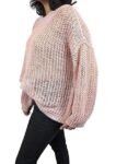 Oversized Open Knit Sweater, Balloon Sleeves, Pink, Chunky Crochet Pattern Size S to M.