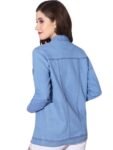 Women's Oversized Blue Denim Jacket, Long Sleeve, Button Front, Classic Casual Style