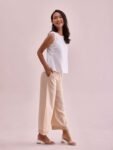 GO COLORS Women's Solid Mid Rise Linen Relaxed Fit Wide Pant