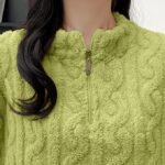 Women Winter Home Wear Fleece Night Suit Short Zipper Full Sleeve (Parrot Green)