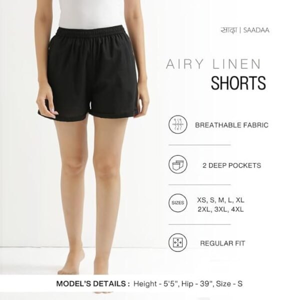 SAADAA Women's Shorts Pants Cotton Linen Fabric 2 Deep Pockets