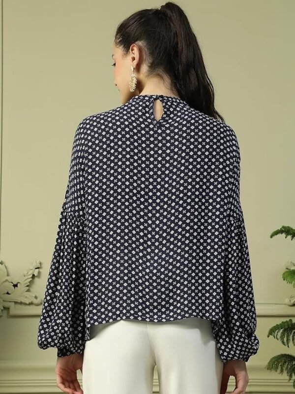 oxolloxo Women Floral Print Round Neck Long Sleeve Lace Detail Top