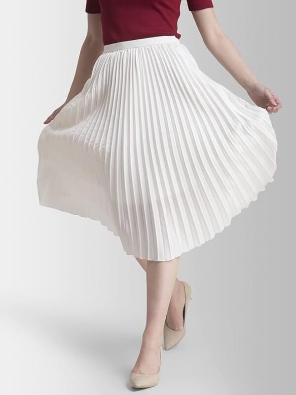 FableStreet Women Formal Skirt | Elegant A-Line Fit Knife Pleated Midi Design with Side Zip Closure | Smooth Texture & Classic Style for Office & Elevated Occasions