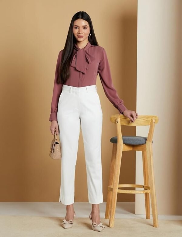 Symbol Premium Women's Mid Rise Cotton Tapered Trousers (Flexi-Waist | Smart Casual Pants) (Available in Plus Sizes)