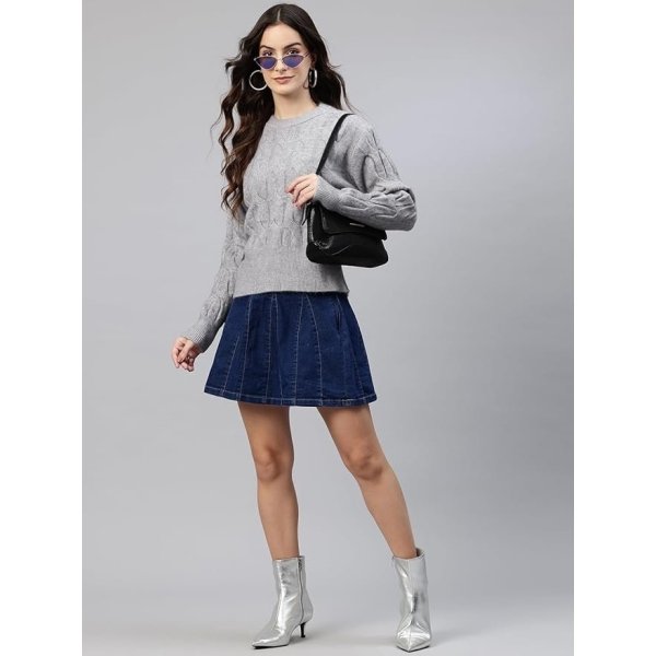 One femme Women Self Design Cable Knit Sweater