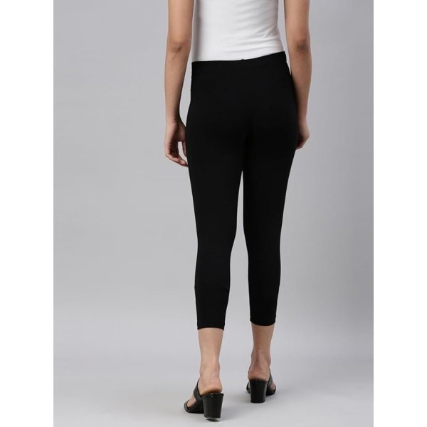 GO COLORS Women Soft Cotton Stretch Cropped Leggings