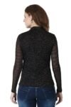 POPWINGS Casual Black-Golden Shimmer Net Top for Women || Full-Sleeves Halter-Neck Women Top for Summer