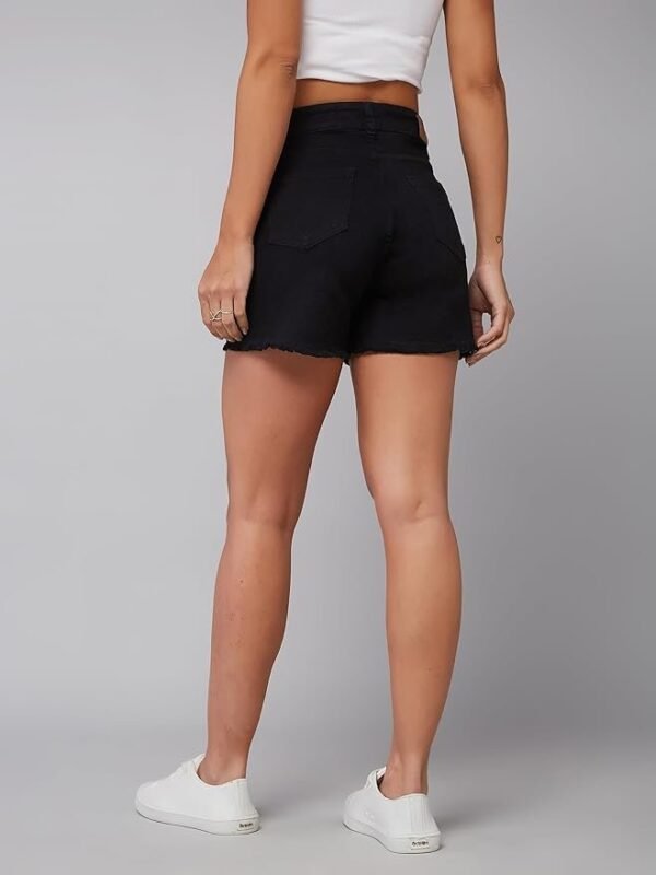 Dolce Crudo Women's Flared High Rise Clean Look Regular Stretchable Denim Shorts