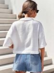 TOPLOT V-Collar Solid Crop Shirt for Women with Half Sleeves