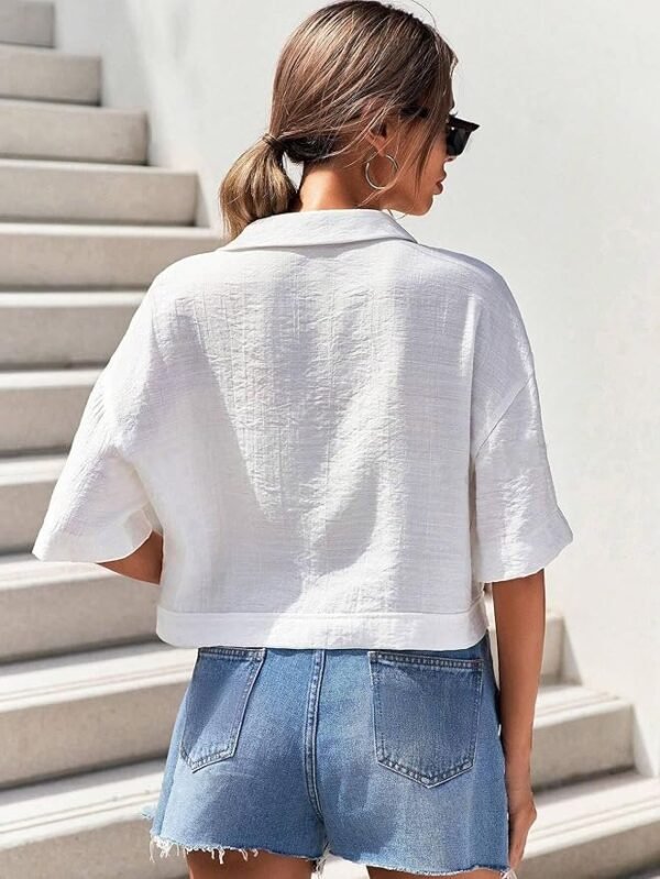 TOPLOT V-Collar Solid Crop Shirt for Women with Half Sleeves
