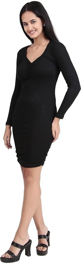 M-S A.S.2 Enterprises Black Bodycon Dress: Ribbed Knit Style, Slim Fit, Trendy Outfit, Comfortable & Chic for Women and Girls | Style 3