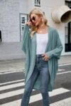 ZoeAce Womens Open Front Knit Cardigan Long Batwing Sleeve Oversized Sweater Chunky Waffle Cable Boho Pockets Coat, Cyan, Large