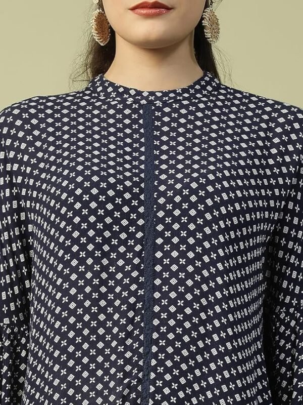 oxolloxo Women Floral Print Round Neck Long Sleeve Lace Detail Top