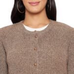 Clapton Embroidered Cable Knit Pure Wool Cardigan, Regular Fit, Round Neck, Full Sleeves,