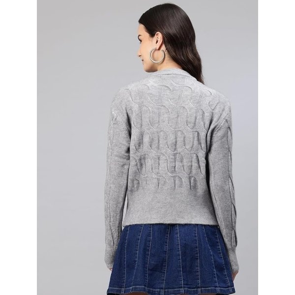 One femme Women Self Design Cable Knit Sweater